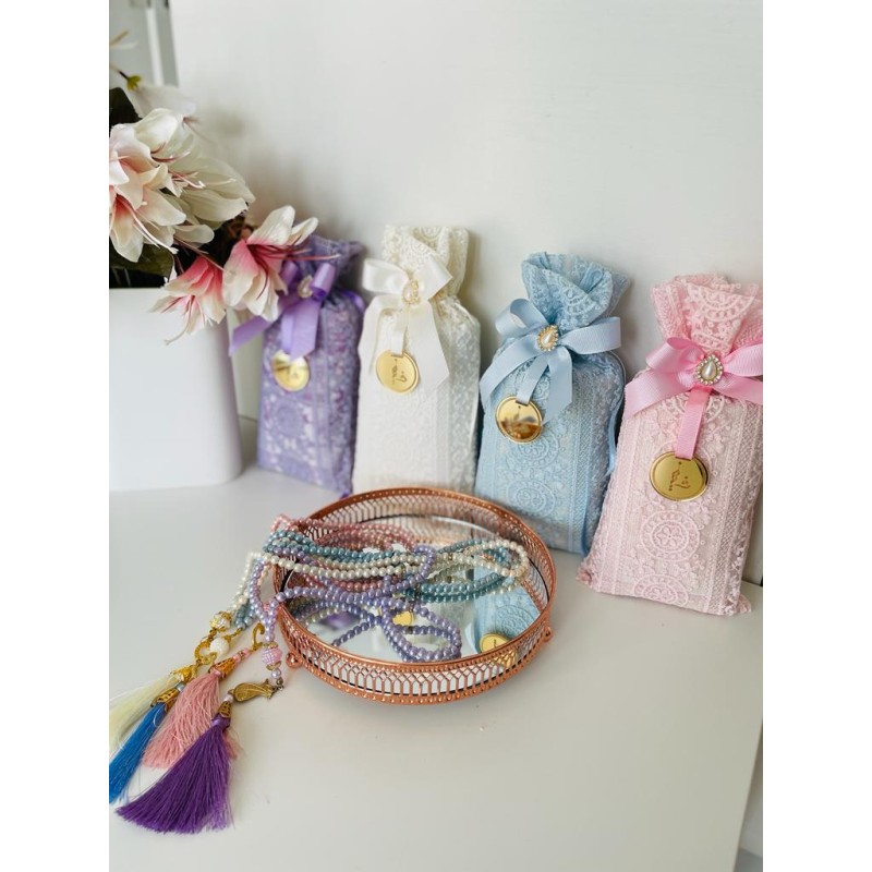 Premium Prayer Set with Lace Pouch- Musallah / Janamaz - Tasbih /Misbah