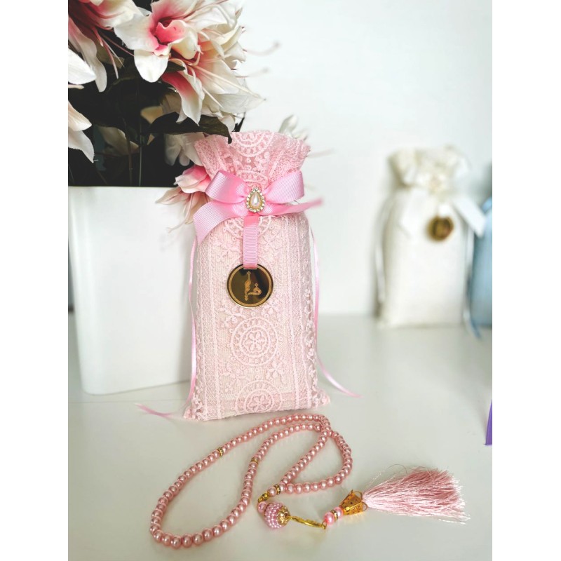 Premium Prayer Set with Lace Pouch- Musallah / Janamaz - Tasbih /Misbah