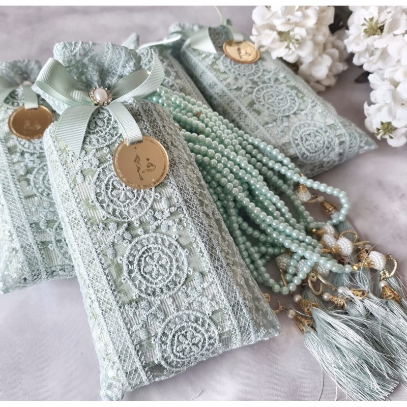 Premium Prayer Set with Lace Pouch- Musallah / Janamaz - Tasbih /Misbah