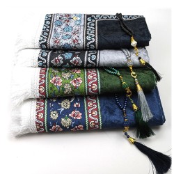 Velvet Prayer Set with Pouch- Musallah / Janamaz - Tasbih /Misbah - Soft Touch