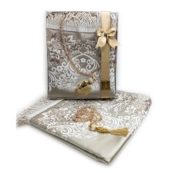 Satin Padded Prayer Set - Gift Pack Musallah + Crystal Tasbih