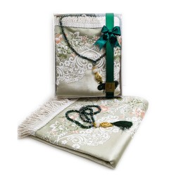 Satin Padded Prayer Set - Gift Pack Musallah + Crystal Tasbih