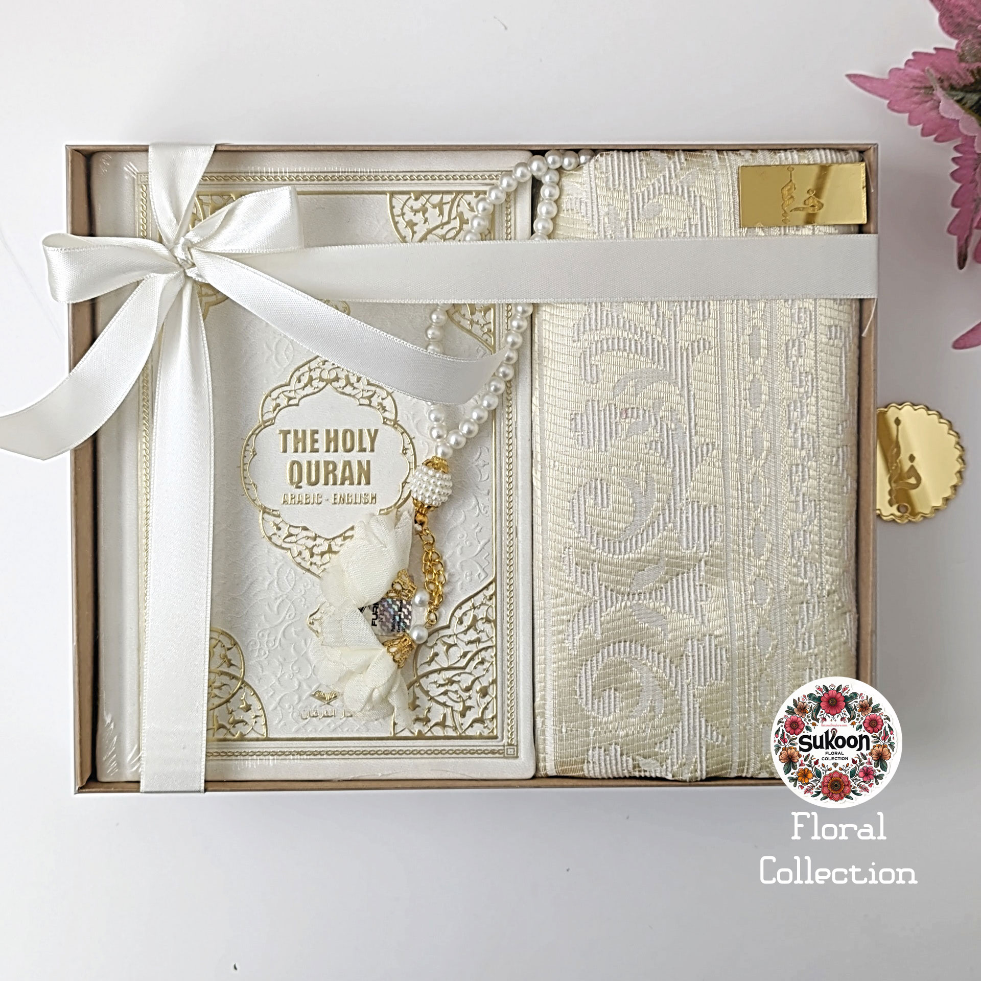 Sukoon Prayer Set with Holy Quran, Prayer Mat and Prayer Beads / Tasbih / Misbah Sukoon Prayer Set with Holy Quran, Prayer Mat and Prayer Beads / Tasbih / Misbah