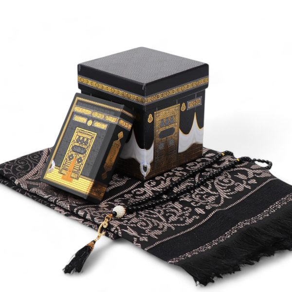 Kaaba Cube Gift Set with Pocket Size Quran, Prayer Rug , Pearl Tasbih – 10x12cm - fatimasughra.com