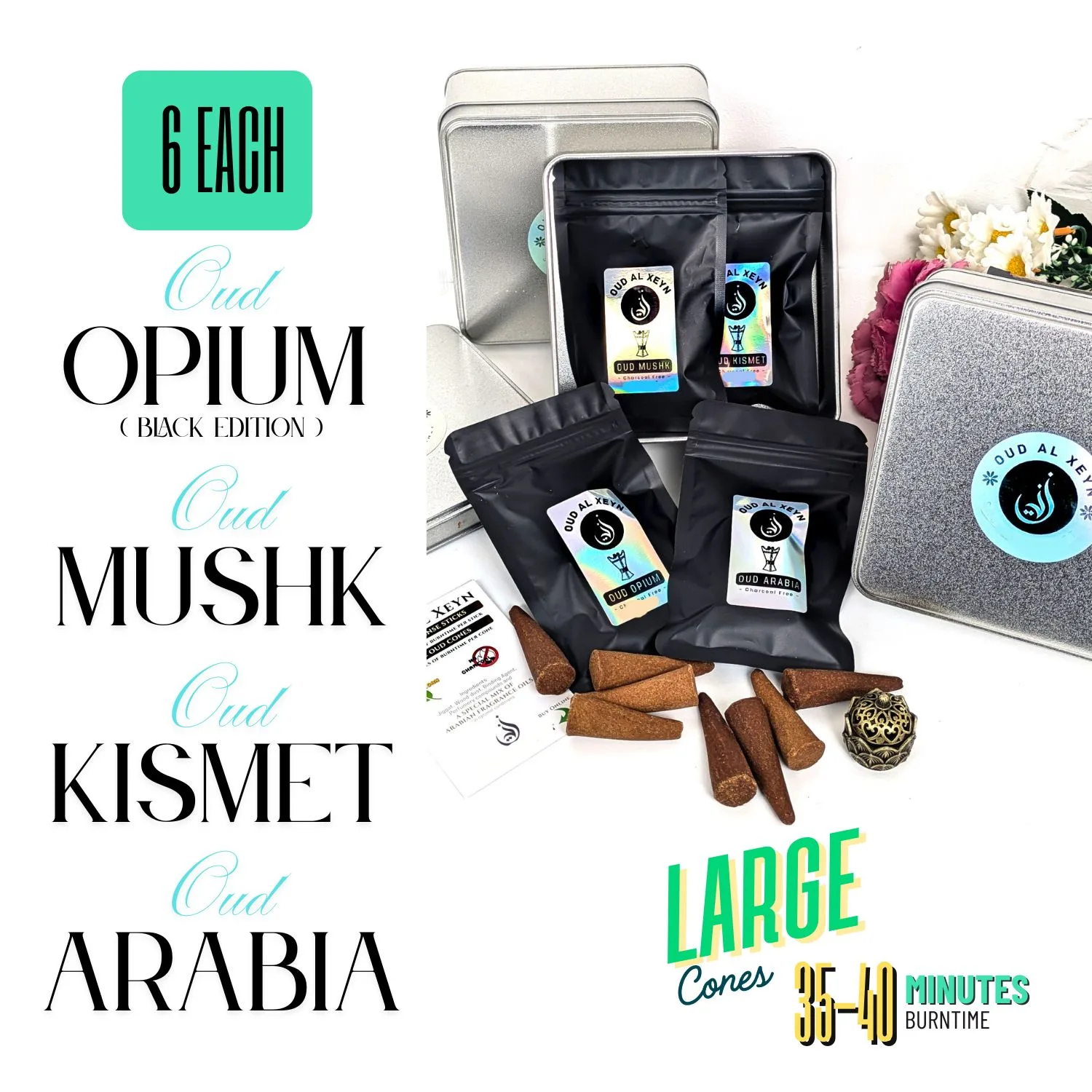 Oud Incense Cones by Oud Al Xeyn - Large Cones - 40 min. burn time - Image 3